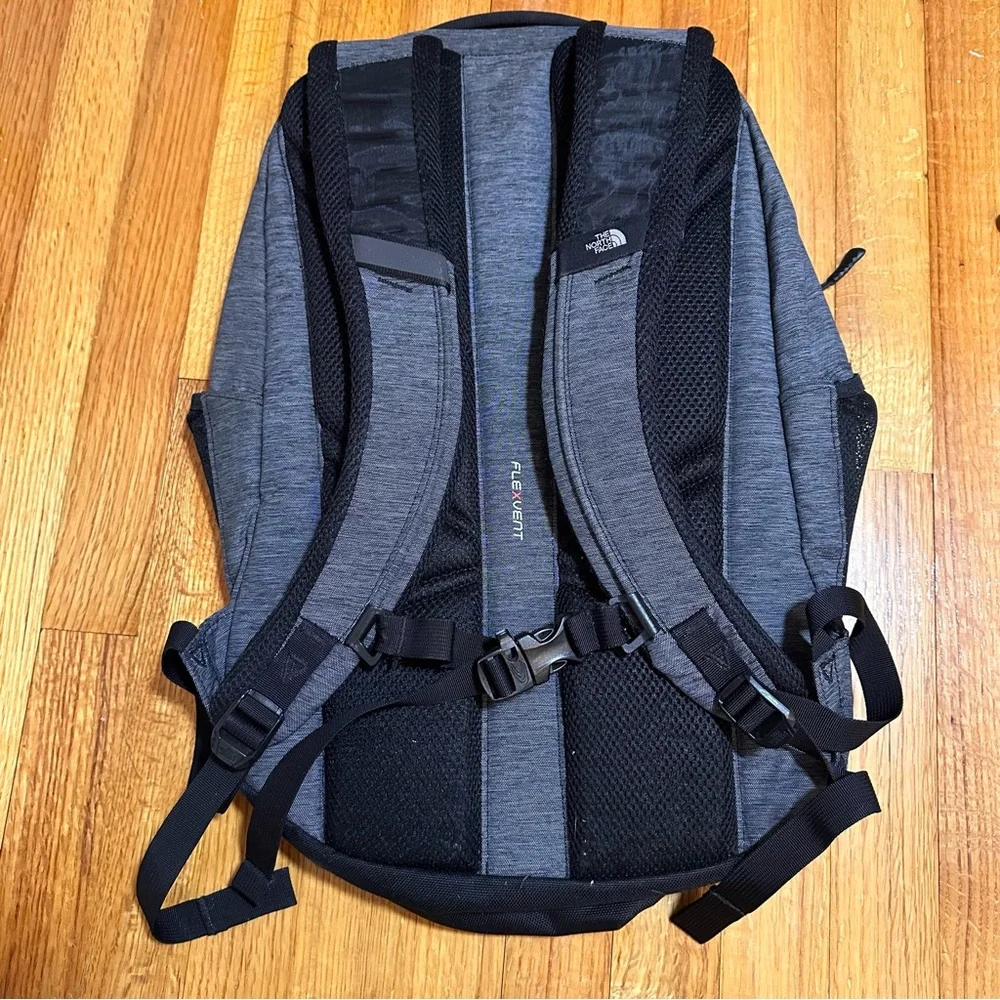 The North Face Jester Backpack  Everyday Travel Pack Black Gray Silver Hardware